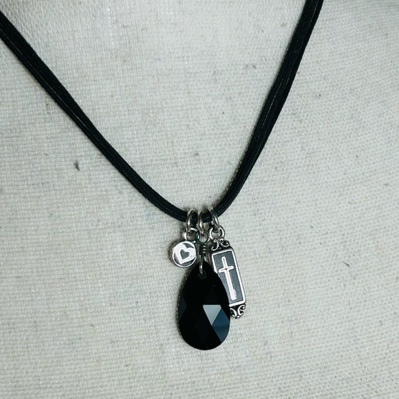 Brighton Blessings Cross Necklace 3 Pendants Crystal Black Cord Silver Plated - Picture 9 of 11